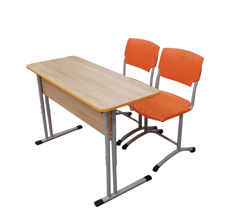 Комплект ученический двухместный регулируемый (парта + 2 стула) 4-6 ростовая группа на круглой трубе (цвет ЛДСП, кромки и пластика на выбор)