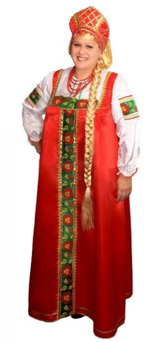 Карнавальный костюм взрослый "Марфа" (красный, р-р 50-54; комплект: головной убор, сарафан)