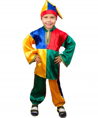 Карнавальный костюм детский "Петрушка" (р-р 28-30; комплект: рубашка, штаны, колпак)