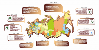 Комплект резных стендов для оформления кабинета географии "Карта России с табличками"