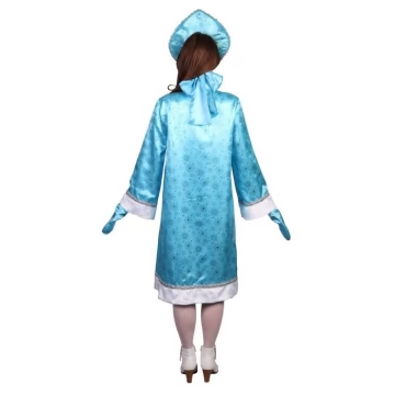 Карнавальный костюм "Снегурочка", атлас, прямая шуба с искрами, кокошник, варежки, цвет голубой